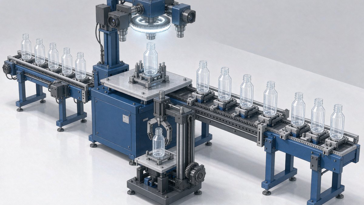 Layout of a preform vision inspection line (AI-generated illustration, not an actual project photo)